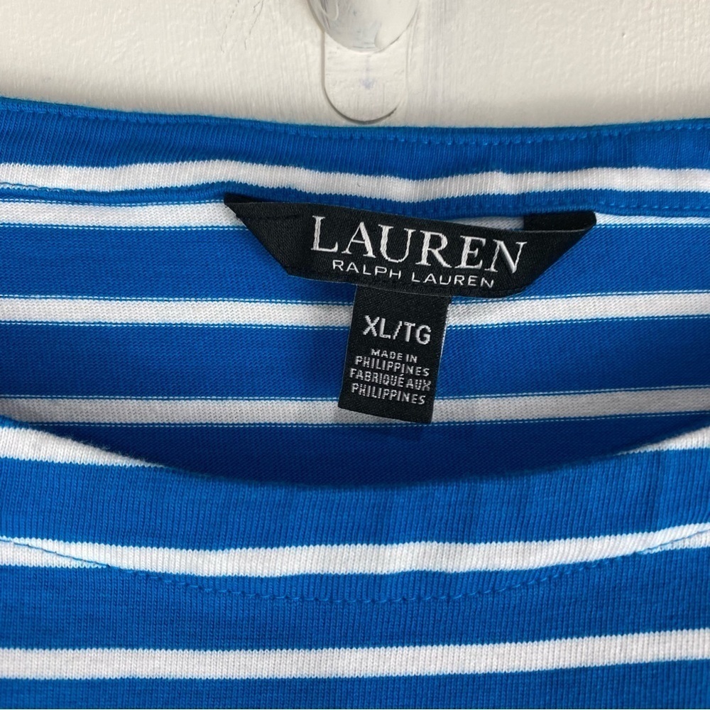 Lauren Ralph Lauren Stretchy Striped Tie Front Waist T-Shirt Mini Dress Blue XL - Picture 5 of 7